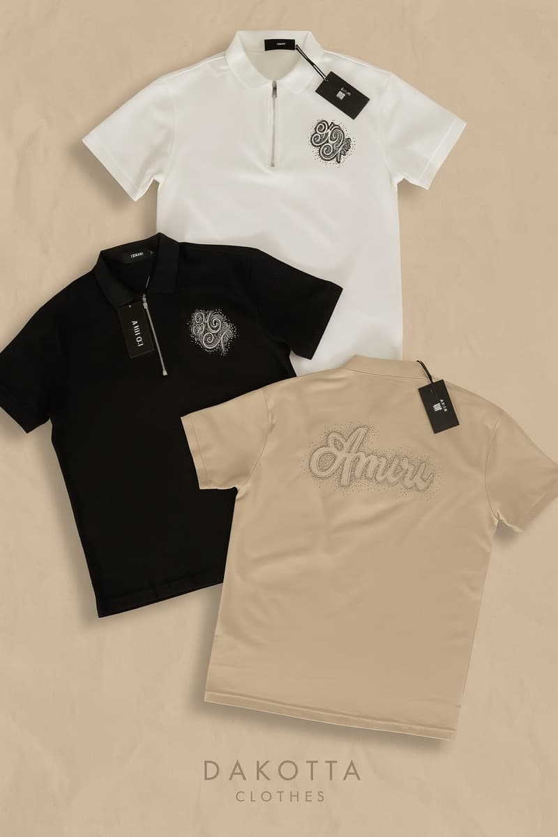 Trío de camisetas polo con cierre en blanco, negro y beige